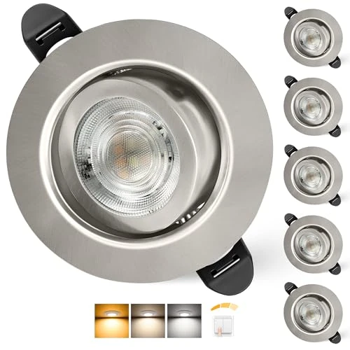 Offerta a tempo: Aulaiyi 3CCT Faretti LED da Incasso per Cartongesso 230V Dimmerabile 68mm 5.5W IP44 Faretto Incasso Ultra Piatti Faretti LED Soffitto Ruotabile a 45° per Bagno, Set di 6 Spazzolato - 36% da 59.99 € a 38.10 €