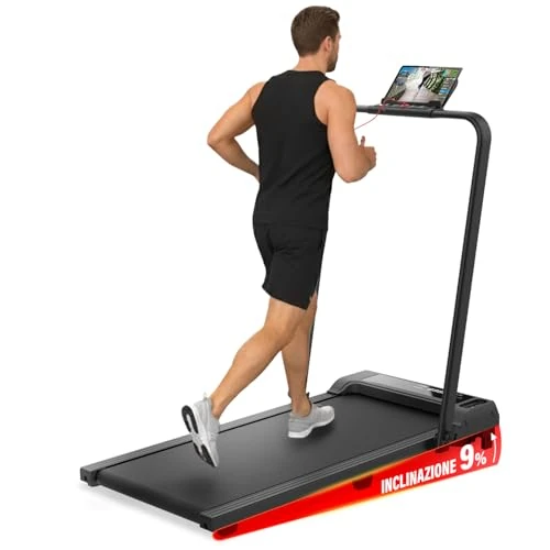 Offerta a tempo: YM Tapis Roulant Elettrico Pieghevole 12 km/h, MARCHIO ITALIANO, Inclinazione, Salvaspazio, Tappeto Corsa MAXI, Telaio rinforzato, Display, Supporto Tablet, ASSISTENZA e GARANZIA ITALIA, TD 500 - 50% da 299.99 € a 149.99 €