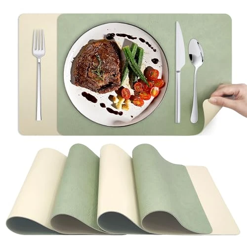 Offerta a tempo: KitchenBoss Tovagliette Americane Lavabili e Sottobicchieri: Tovagliette Colazione Bifacciale Antiscivolo Resistenti, Set di 6 Tovaglietta con Rettangolare 43x30cm - 30% da 21.99 € a 15.29 €