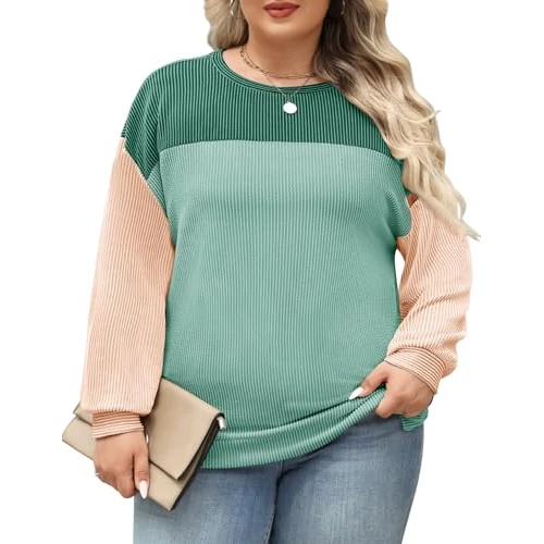 Tijdelijke aanbieding: CMTOP Plus Size Sweatshirts voor Vrouwen Truien Dames Lange Mouw Tops Ronde Hals Casual Oversized Kleurblok Trui Losse T-shirts Tops XL-5XL van 11.99 EUR naar 11.99 EUR (korting 0%)