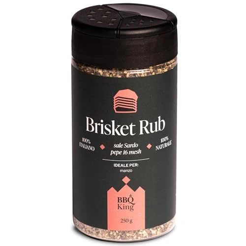Offerta a tempo: BBQ KING - Brisket Rub Confezione da 250 g, Dry Rub BBQ Iideale per Manzo, Ideale per Barbecue Texano, Set Spezie Cucina 100% Made in Italy, Miscela Tecnica per Lunga Cottura - 0.00% da 24.90 € a 24.90 €