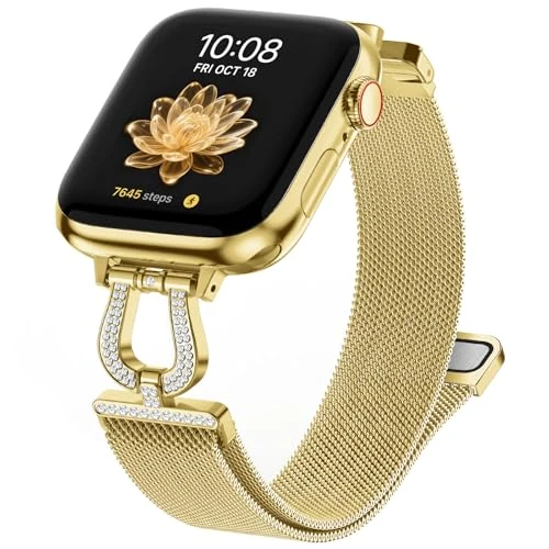 Fullmosa Slim Straps Compatible with Apple Watch 38 mm/40 mm/41 mm/42 mm/44 mm/45 mm/46 mm/49 mm - Magnetic Milanese Replacement Strap for iWatch Ultra SE Series 10 9 8 7 6 5 4 3 2 1 Women Men, 42mm