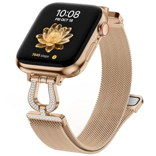 Fullmosa Schlanke Armbänder kompatibel mit Apple Watch 44mm/45mm/46mm/49mm/42mm (Series 3 2 1) Armband, Magnetisch Milanaise Band für iWatch Ultra/SE 3 2 1 Series 11 10 9 8 7 6 5 4 Damen, Rosegold