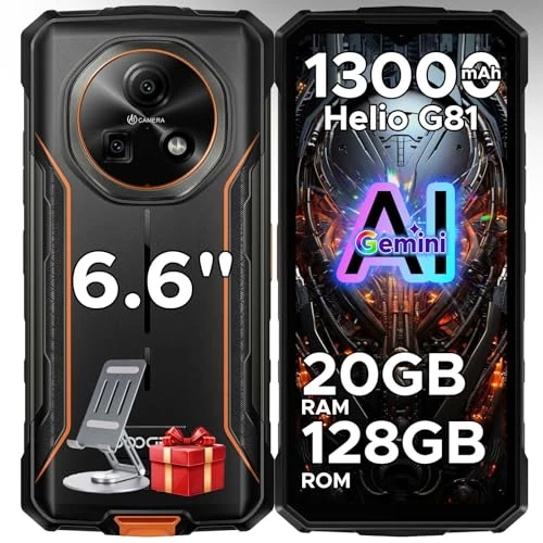 DOOGEE Fire 5 Pro Rugged Smartphone, 20 GB + 128 GB, 13000 mAh, Android 15, onverwoestbare telefoon, Mediatek Helio G81 Octa-Core, 6,6 inch 90 Hz display, 13 MP + 8 MP, NFC/Triple Card Slot/Face ID