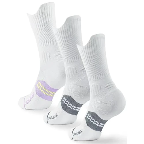 Limited-time offer: Juclise Bamboo Coolmax Crew Compression Running Socks Athletic Sport Hiking Workout Anti Blister Cushioned Moisture Wicking (UK, Numeric, 5, 8, Regular, Regular, Glacier White*2+Bright Lilac*1) from 26.18 £ to 26.18 £ (save 0.00%)