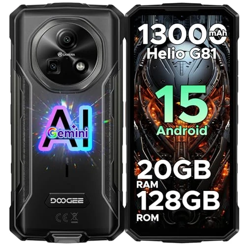 DOOGEE Fire 5 Pro Rugged Smartphone, 20 GB + 128 GB, 13000 mAh, Android 15, onverwoestbare telefoon, Mediatek Helio G81 Octa-Core, 6,6 inch 90 Hz display, 13 MP + 8 MP, NFC/Triple Card Slot/Face ID