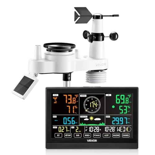 Oferta limitada: VEVOR 7 en 1 Estación Meteorológica Inalámbrica con Pantalla VA de 190,5 mm, Sensor Solar, Pluviómetro con Pronóstico del Tiempo, Temperatura, Humedad, Velocidad y Dirección del Viento (Sin Wifi) de 82.90 € a 65.68 € (ahorro 21%)