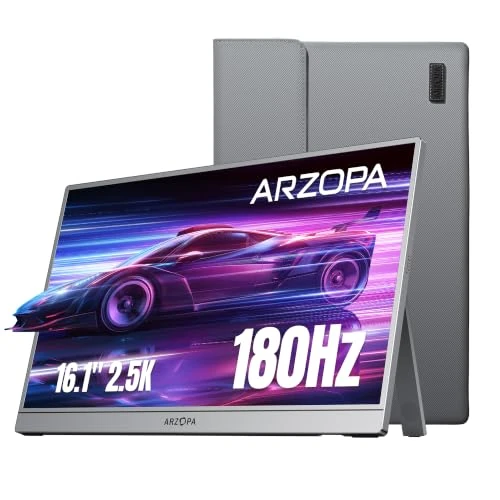 Offerta a tempo: ARZOPA Monitor Portatile 16.1" 2,5K QHD 180Hz | IPS HDR10 400 Nit | Ultra Sottile 780g | Supporto integrato + Custodia inclusa | Compatibile con PC, Mac, PS5, Xbox, Switch, Smartphone -Z3FC Grigio - 17% da 179.99 € a 149.99 €