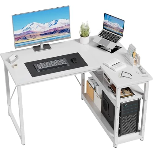Bureau d'angle en L 100 x 80 cm pour Ordinateur avec étagères et diviseurs – Compact pour Studio, Travail et Jeu, idéal pour Chambre à Coucher et Bureau – Design Moderne et économe en Place