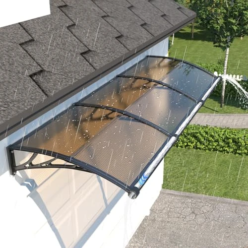 Offerta a tempo: GUANSU-CN Pensilina Tettoia, 300x100 cm Pensilina da Esterno in Policarbonato con Groove di Scarico - Protezione UV, Pioggia, Neve e Sole per Patio, Porta, Finestra - 10% da 199.99 € a 179.99 €