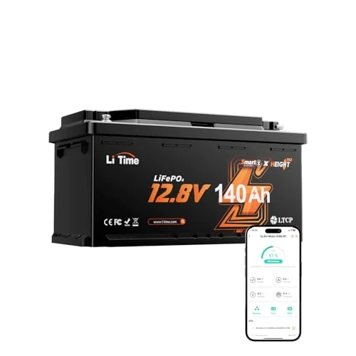 LiTime LiFePO4 Lithium Battery 12V 140Ah with Bluetooth, Battery Size for Motorhome DIN H8 L5 GROUP49, BMS Updated from 150A and Protection Against Low Temperatures for Caravan, Solar Systems