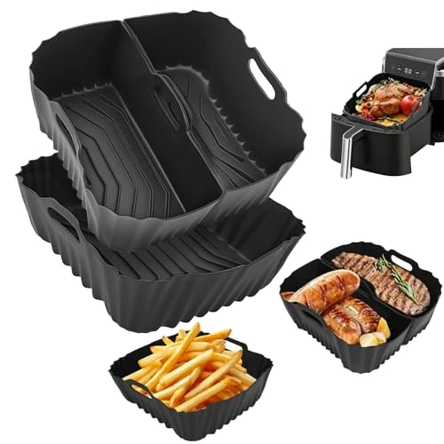 Offerta a tempo: VINATO Set di 3 Teglie per Friggitrice ad Aria in Silicone - Accessori per Friggitrice ad Aria con Separazione Grasso, Lavabile in Lavastoviglie - Per COSORI, Ninja, Philips, Tefal, Russell Hobbs - 0.00% da 15.99 € a 15.99 €