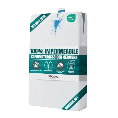 Offerta a tempo: Coprimaterasso Integrale Impermeabile con Zip 90 x 200 x 20 cm, Antiacaro - 34% da 24.99 € a 16.55 €