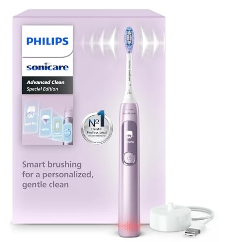 Philips Sonicare AdvancedClean Limited Edition, Spazzolino elettrico - schermo smart, sensore di pressione, promemoria sostituzione testina, 5 modalità di spazzolamento e SmarTimer, rosa, HX3792/12