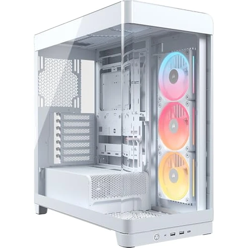 CORSAIR FRAME 4500X LX-R RGB LINK Panoramic Glass Mid-Tower PC Case – InfiniRail Mounting System, Fits Dual 360mm Radiators, GPU Anti-Sag, 3x LX120R RGB LINK Fans Included – White