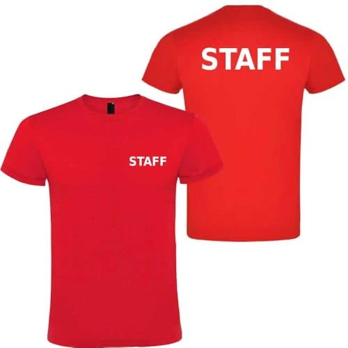 Offerta a tempo: T-shirt in cotone con scritta "STAFF" davanti e dietro (Rosso, XL) - 0.00% da 14.99 € a 14.99 €