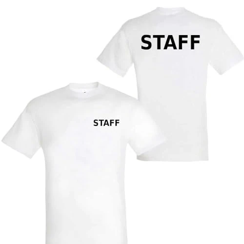 Offerta a tempo: T-shirt in cotone con scritta "STAFF" davanti e dietro (Bianco, XS) - 0.00% da 14.99 € a 14.99 €