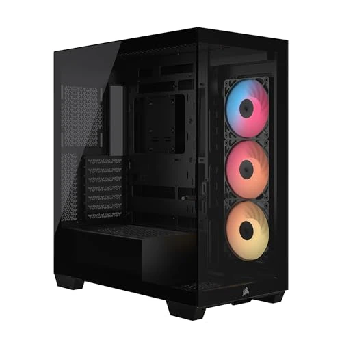 CORSAIR 3500X RS-R ARGB Caja de PC Semitorre – 3 Ventiladores RS120-R ARGB Preinstalados, Puede Incluir hasta 10 Ventiladores de 120mm, Compatible con Placa Base de Conexión Inversa – Negro