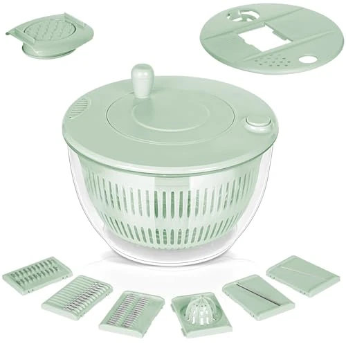 Offerta a tempo: VINATO 4.5L Centrifuga per Insalata, Insalatiera, Include 5 Lame + 1 Accessorio per Spremitura Manuale, Taglia Verdure Multifunzione - Lavaggio, Asciugatura e Taglio. - 0.00% da 27.99 € a 27.99 €
