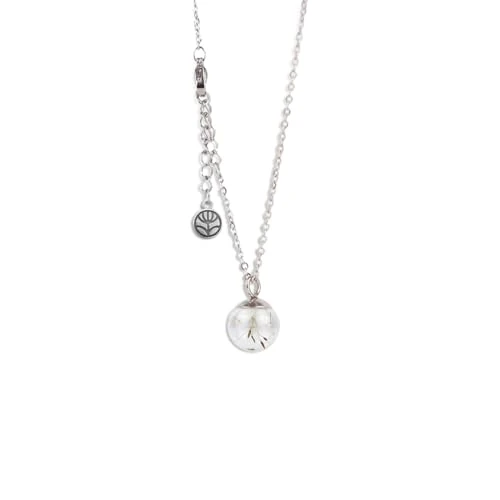 Gioielli Botanici Halskette – Pusteblumensamen – Edelstahl, Glasflasche mit natürlichen Blumen