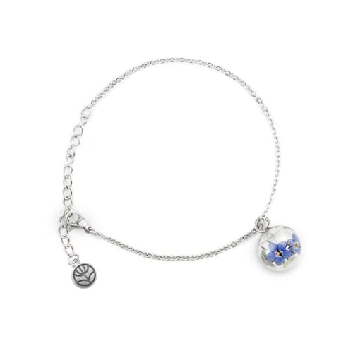 Gioielli Botanici Bracelet with Non Ti Scordar di Me, Stainless Steel – Adjustable – Glass Bottle with Natural Flowers