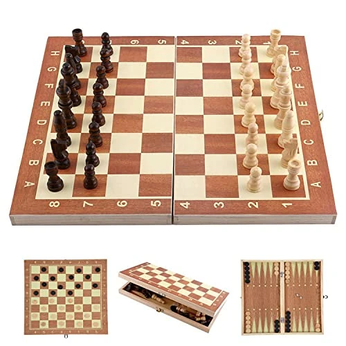 Offerta a tempo: Scacchiera in Legno, Scacchi Dama e Backgammon, 3 in 1 Chess e Checkers e Backgammon, Scacchi da Viaggio Pieghevole Portatile (29CM) - 22% da 10.90 € a 8.50 €