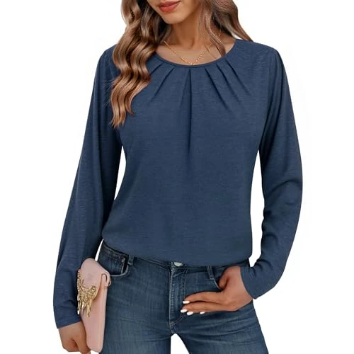 Offerta a tempo: Totatuit Maglia Donna Casual in Tessuto Morbido – Girocollo Manica Lunga, Top Elegante per Lavoro e Quotidiano - 33% da 14.99 € a 9.99 €