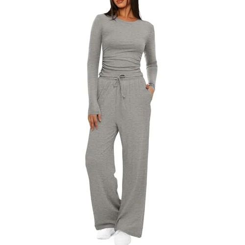 Limited-time offer: Rayson Women's Curvy 2-Piece Tracksuit Long Sleeve Sports Suit with Pockets and Drawstring Winter Sweatshirt for Home Fitness, bright grey (ral 7035), L from 30.36 GBP to 30.36 GBP (save 0%)