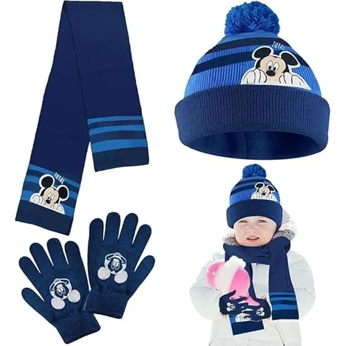 3-częściowy zestaw czapek z szalikiem dla chłopców, szalik i kapelusz dla niemowląt, rękawiczki dziecięce, rękawice outdoorowe, niebieskie, rozmiar uniwersalny