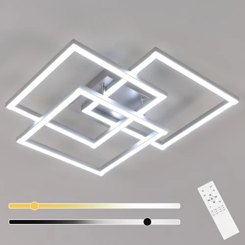 Offerta a tempo: DELIPOP Plafoniera LED Soffitto Dimmerabile 3000K-6500K, Lampadario Camera da Letto Moderno 40W 4500LM, Lampada da Soffitto Argenteo Quadrata per Soggiorno, Camera da Letto, Sala da Pranzo - 0.00% da 69.99 € a 69.99 €