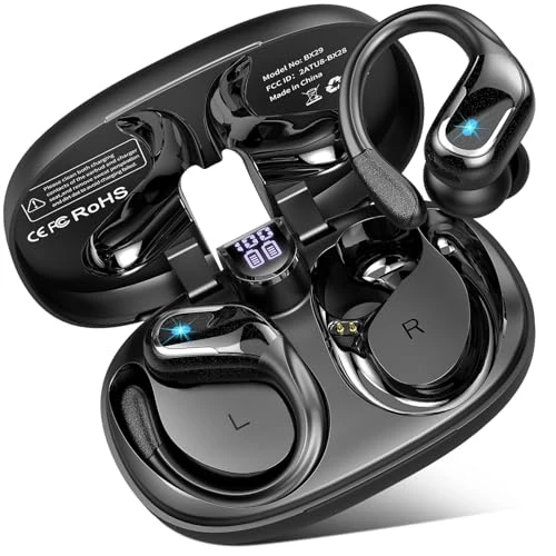 Offerta a tempo: Cuffie Bluetooth Sport, Auricolari Bluetooth 5.4 HiFi Stereo, 75 Ore Cuffie Wireless Cancellazione Rumore, IPX8 Impermeabile Cuffiette Bluetooth, Ricarica Rapida USB-C, Cuffie Senza Filo LED Display - 77% da 89.99 € a 20.89 €