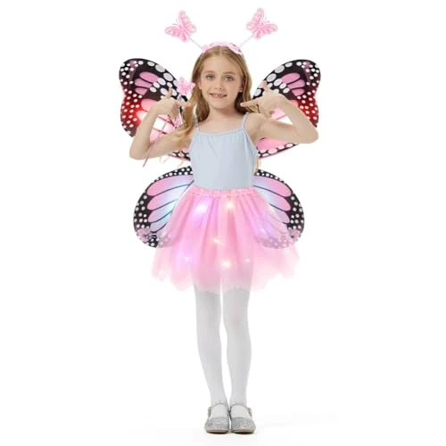 Limitiertes Angebot: Alaoo Fun Play Feen Kostüm Kinder,Kostüm Schmetterling Kinder mit Schmetterlingsflügel Zauberstab und Haarreifen für Geburtstagsfeier,Cosplay, Mottoparty,Karneval,Halloween von 9.99 EUR auf 9.49 EUR (Spare 5%)