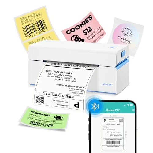 ORGSTA T001 Imprimante d'étiquettes d'expédition Bluetooth 4x6 Largeur 20–110 mm Imprimante Etiquette Expedition Compatible avec Ebay, Amazon, Ups, DHL, DPD Shipping Label Printer