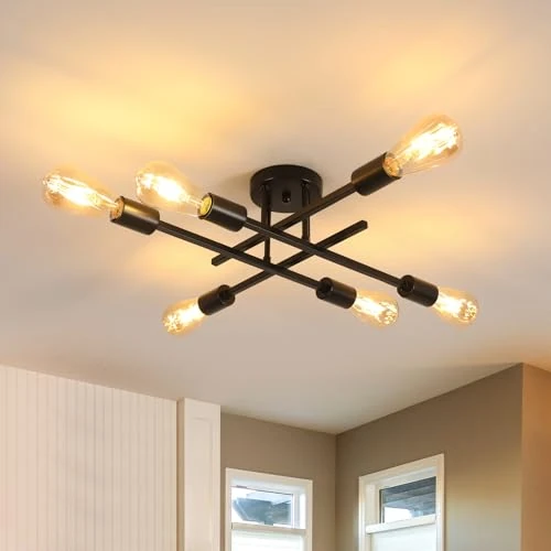 Offerta a tempo: DELIPOP Lampadario Industriale, 6 Luci Plafoniera Sputnik E27 Moderna, Lampada da Soffitto in Ferro Vintage per Camera da Letto, Soggiorno, Cucina, Sala da Pranzo, Corridoio, Nero - 27% da 38.99 € a 28.52 €