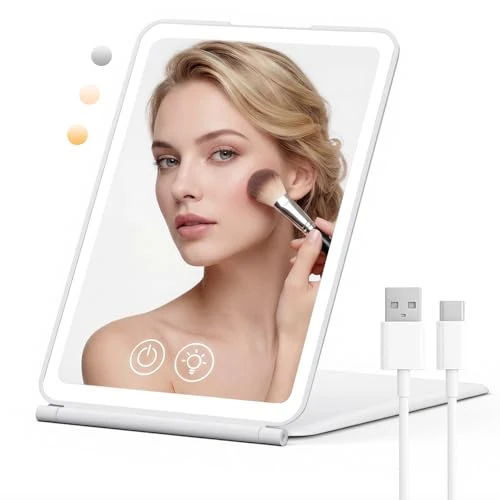 Offerta a tempo: EYMUOBC Specchio Trucco con 72 Luci LED,Specchio da Tavolo Ricaricabile 1500mAh,Luminosità Regolabile,Controllo Touch,Specchio Trucco a 3 modalità d’Illuminazione,Ideale per Make up Bagno e Viaggio - 32% da 19.99 € a 13.53 €