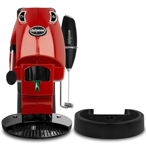 Didiesse Baby Frog Coffee & Tea Coffee Maker for Pads, with Milk Frother and Double Pod Holder for Coffee and Tea, Low Consumption 650W, Hot Water Dispenser (Full Red)