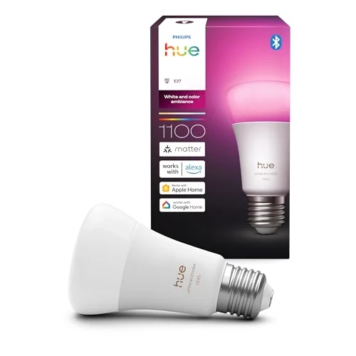 Philips Hue Bombilla LED Inteligente, A60, White and Color Ambiance, Luz Blanca y de Colores, E27, 8,1 W, Regulable 1000-20.000 K, 1100 lm, Alexa, Google Assistant y Apple Home, Pack de 1