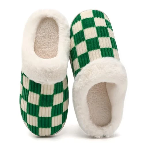 Offre limitée : Waysoland Chaussons Femmes Hommes,Des Pantoufles à Carreaux en Mousse Floue Glissent sur des Pantoufles Moelleuses de Chambre à Coucher anti-skid Intérieur Extérieur(Duveteux Vert,40/41 EU) de 23.99 € à 23.99 € (0.00% de remise)