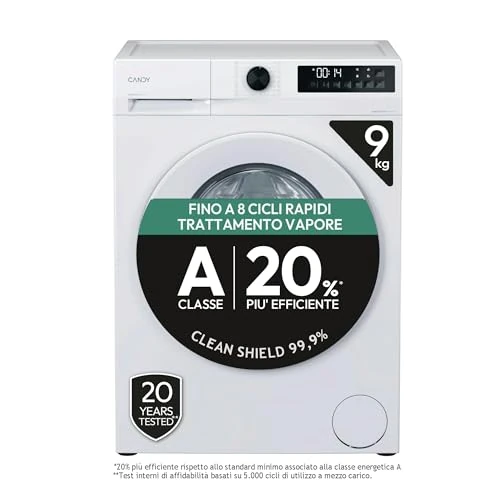 Candy ProWash 300 GD 498-S, lavadora de carga frontal, 9 kg clase A, 1400 revoluciones, 16 programas, 8 ciclos rápidos, tratamiento de vapor, motor silencioso inversor, blanco [clase energética A]