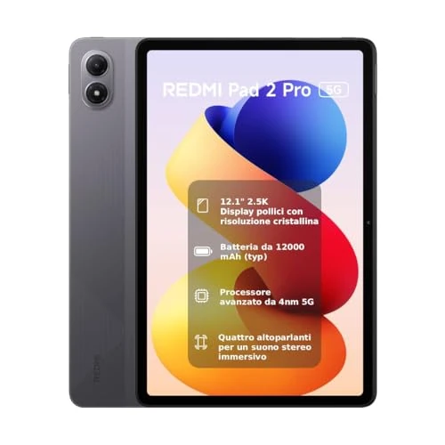Offerta a tempo: Xiaomi Redmi Pad 2 Pro 5G, 8+256GB, Display 2.5K 120Hz super nitido da 12,1", Batteria da 12.000mAh, Processore 4nm con 5G, Dolby Atmos, Grafite Grigio, Garanzia 2 anni, Caricatore non incluso - 9% da 359.90 € a 329.00 €