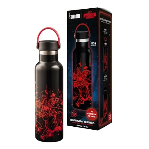 Offerta a tempo: Bialetti Bottiglia Termica Stranger Things, Si illumina al buio, perfetta tenuta della temperetura, no Lavastoviglie, capienza 600 ml - 50% da 29.90 € a 14.95 €