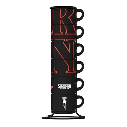 Bialetti Stranger Things stapelbare espressokopjes, thermisch gevoelig, kleurverandering bij hitte, niet vaatwasmachinebestendig, 80 ml, zwart, 6 stuks