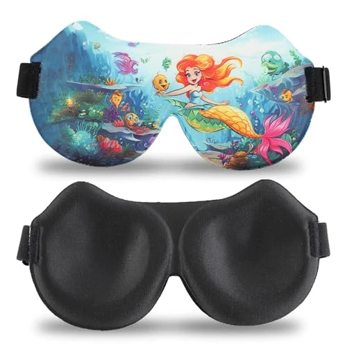 Yemiany Masque de Nuit, Masque de Nuit Enfant, Masque Nuit Sommeil, Bandeau Yeux Sommeil, Masques de Sommeil 3D Avec Sangle Réglable, Sirène sous la mer