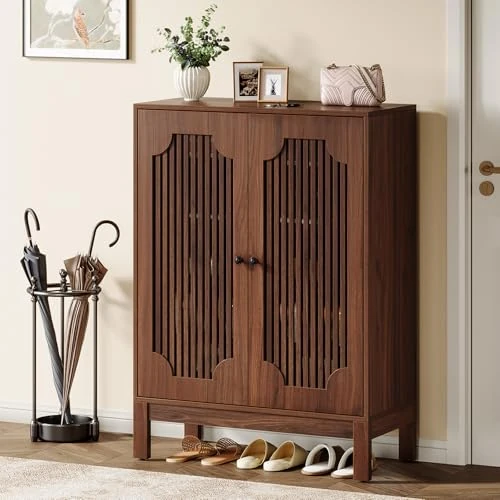 Offerta a tempo: Tribesigns Scarpiera con ante a feritoia, Scarpiera a 5 ripiani con ripiani regolabili, 20 paia di organizer per scarpe in legno per ingresso, corridoio, soggiorno, noce (Marrone) - 44% da 189.99 € a 106.99 €