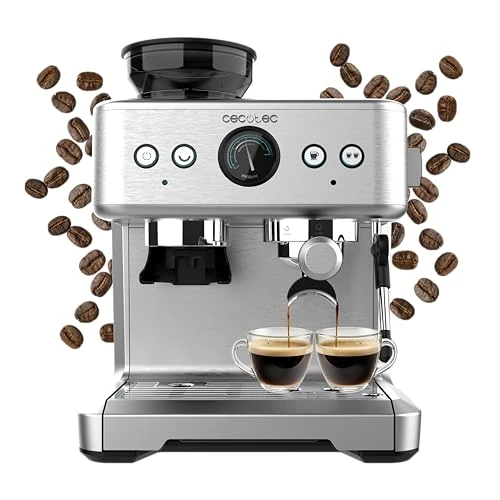 Cecotec Cafetera Express 20 Bares Power Espresso 20 Barista. 2250W, Manómetro, 2 Thermoblocks, Vaporizador Orientable, Depósito de Café en Grano y Molinillo con 20 Niveles