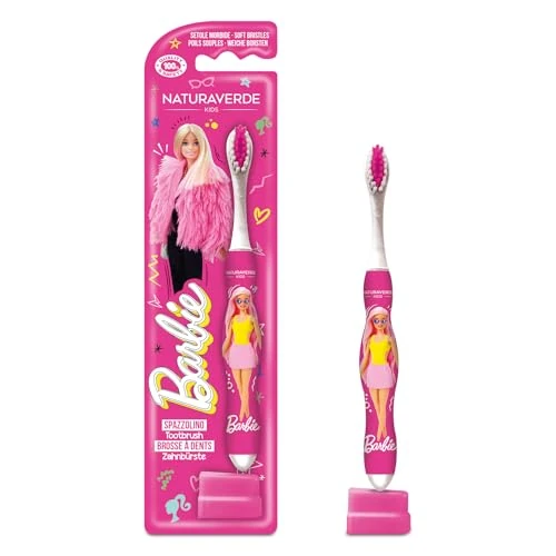 Offerta a tempo: NATURAVERDE Kids -Barbie Spazzolino Manuale a Setole Morbide, Design Divertente per Bambini, Pulizia Delicata - 40% da 3.18 € a 1.90 €