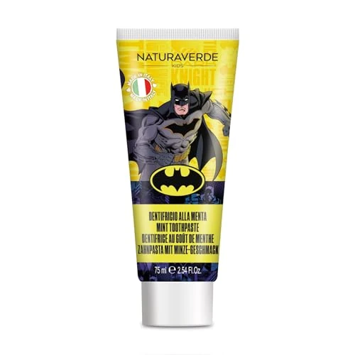 Offerta a tempo: NATURAVERDE Kids -BATMAN Dentifricio Bambini Gusto Menta Dolce 75ml, Formula Delicata per Bambini, Previene le Carie - 37% da 3.18 € a 1.99 €