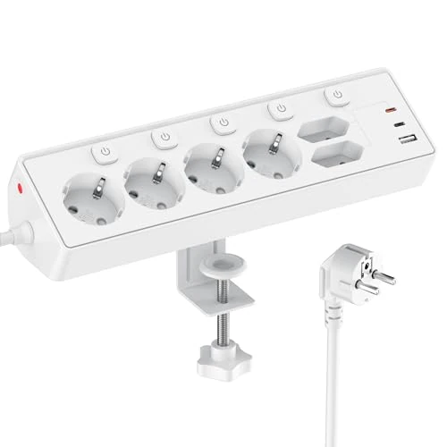 Oferta limitada: Regleta Escritorio con USB C (PD 30W), Interruptores Individuales Toma de Corriente de Escritorio, Regletas Enchufes Proteccion Sobretension, Cable de 2 Metros para Oficina en Casa,Cable 3M,Blanco de 32.99 € a 32.99 € (ahorro 0.00%)