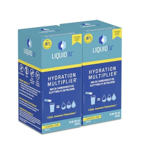 Liquid I.V. Suplemento con electrolitos para hidratación rápida*, vitaminas C B3 B5 B6 B12 para la energía, limón lima Duo Pack, 20 barras