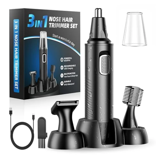 3-in-1 neushaartrimmer, oplaadbaar, USB, professioneel, pijnloos en waterdicht, voor dames en heren, zwart
